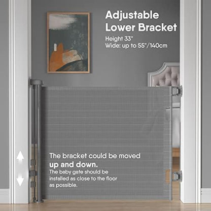 Extra wide retractable dog gate extended across a hallway for pet safety