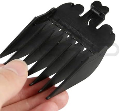 Universal replacement clipper guards set displayed alongside a standard adjustable blade runner