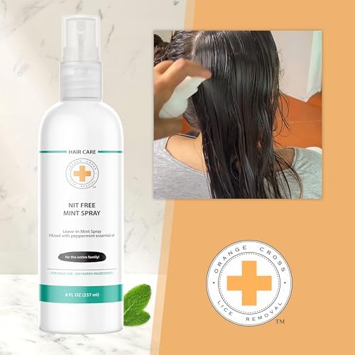 Natural peppermint lice repellent spray for children on white background