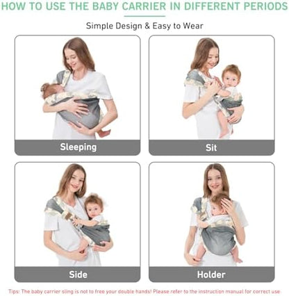 Full product view of the Huifen green breathable mesh baby carrier laid flat showing safety buckles