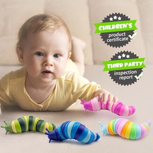Child playing with colorful Cevioce articulated fidget slugs