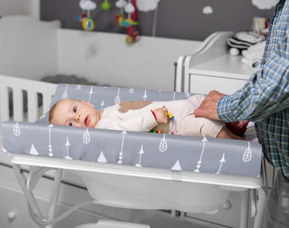 Authentic USA imported baby nursery changing table bedding set displayed in a modern nursery.