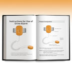 Bedwetting alarm kit including orange device and user manual.