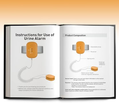 Compact bedwetting solution for elderly care and child potty training with vibration and sound alerts.