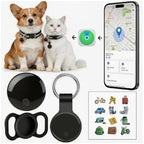 Waterproof pet location tracker inside its black silicone collar accessory holder.