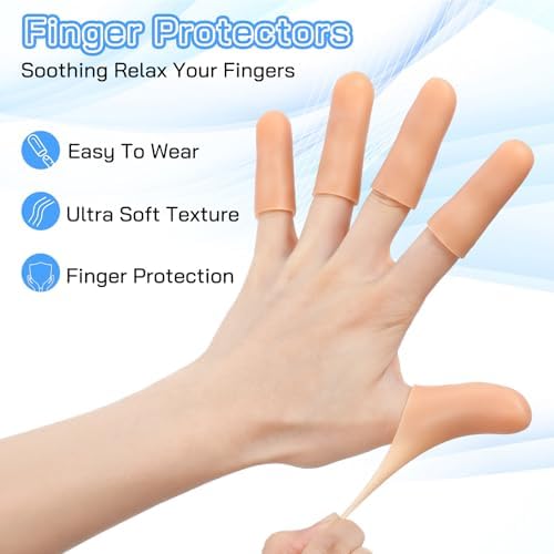 Trimmable soft gel finger protectors being used during daily typing work