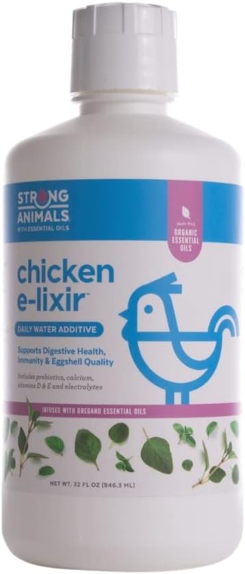 Strong Animals E-lixir - Daily Water Additive for Chickens 32 oz, Natural Chicken Vitamins for Water with Organic Oregano Oil, Prebiotics, Calcium, Vitamins D & E & Electrolytes for Poultry - Image 1