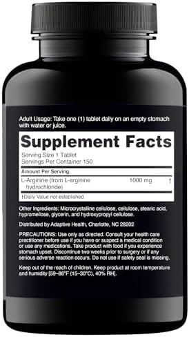 Nugenix L-Arginine 150 tablet bottle nutritional label details