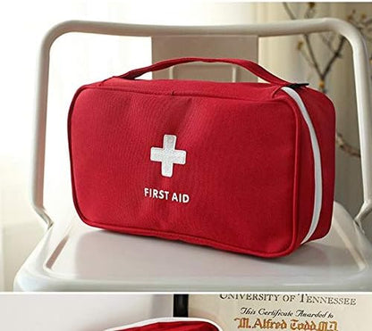 Durable polyester first aid organizer with elastic bands and zipper