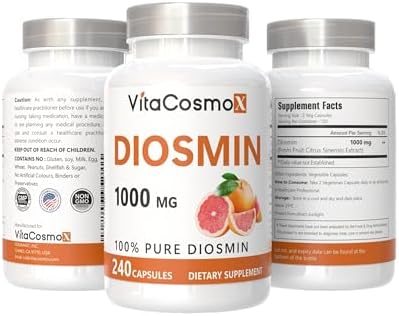 VitaCosmoX Diosmin supplement for vascular health support showing nutritional facts label