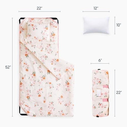 Wake In Cloud kids sleeping mat rolled up with carrying handle and name card pocket