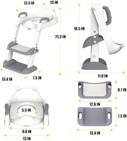 HBTower toddler toilet seat trainer side view showing five height adjustable step settings