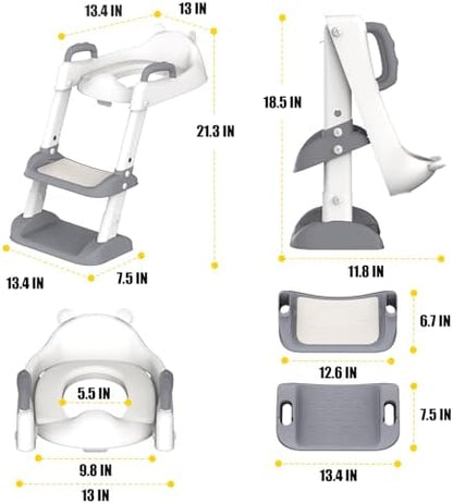 HBTower toddler toilet seat trainer side view showing five height adjustable step settings