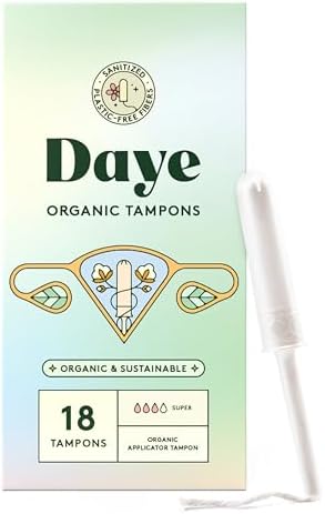 Daye 100% organic cotton tampon with sugarcane applicator shown clearly.