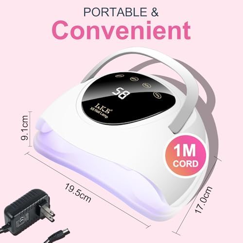 LKE gel polish curing machine highlighting the gentle ninety-nine second low-heat mode operation.