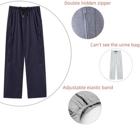 Discreet zippered pockets on KUMUROETA urine bag trousers for patients.