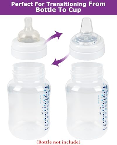 Joyfeed replacement sippy cup nipple being fitted into an anti colic bottle collar