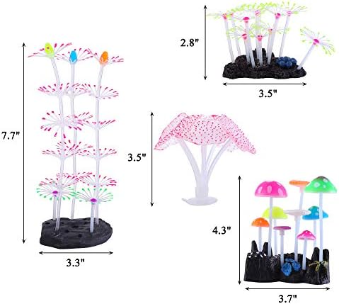Four piece fluorescent coral reef simulation set with suction cups attached to the bottom glass