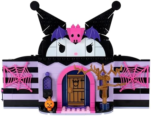 Detailed shot of the spooky exterior components including the spider web and eerie tree brick pieces.