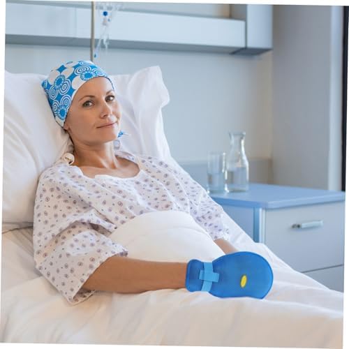 Elderly care safety gloves for dementia patients in a clinical setting.