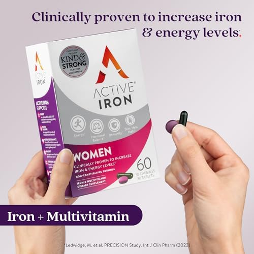 Active Iron 25mg dual action multivitamin pack for daily female energy support