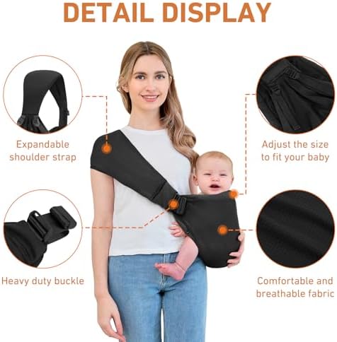 One size fits all black toddler carrier with secure side adjustment buckles