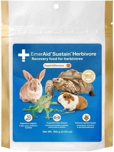 Back label of EMERAID Sustain Herbivore showing detailed ingredient list, nutritional analysis, and mixing instructions