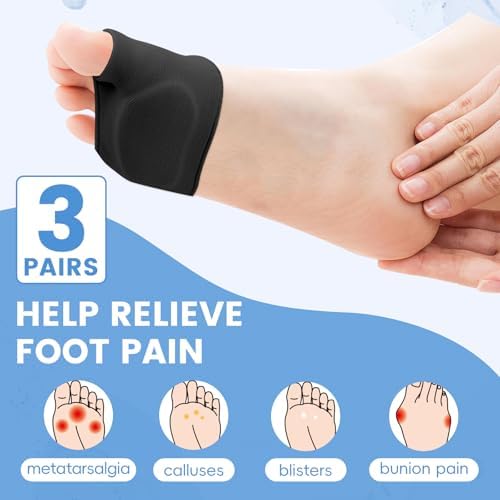 Pack of three pairs of black forefoot cushions for ball of foot support.