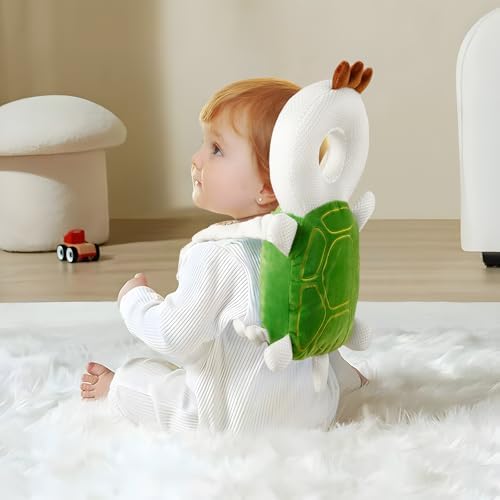 Side view of toddler using PandaEar head protection backpack