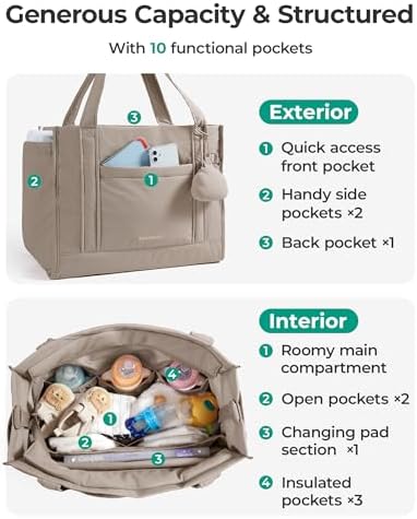 Side view of Bagsmart lightweight puffer baby bag with pacifier case