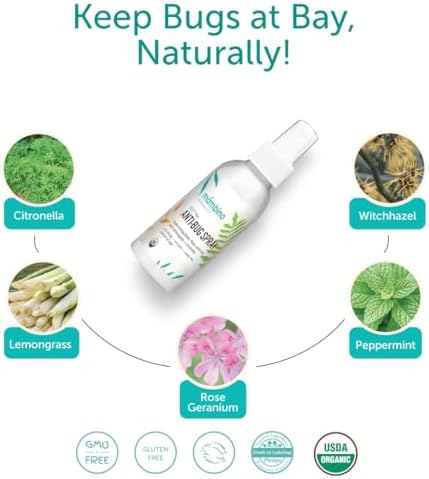 Mambino Organics DEET free insect spray bottle showing back label details