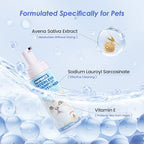 Licking safe waterless cat shampoo foam being applied to a long hair Persian cat.