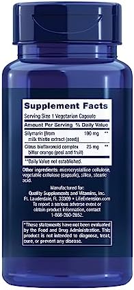 Life Extension Silymarin 100 Milligrams 90 vegetarian capsules label details