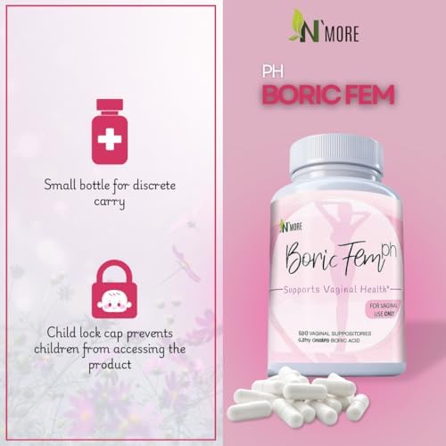 Boric acid vaginal capsules with child resistant safety cap.