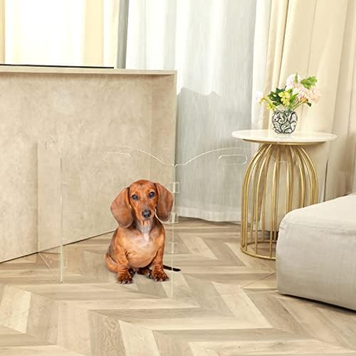 Feoyoho folding three panel pet barrier positioned near indoor stairs