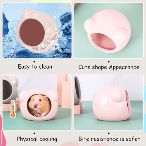 Ceramic Hamster House, Cute Animal Shaped Hamster Cave, Summer Cool Small Animal Hideout Habitat Decor for Dwarf Hamsters (Pink) - Image 4