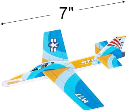 Close up view of the lightweight aerodynamic foam fuselage and plastic balance nose weight on the ArtCreativity airplane toy