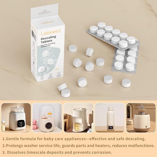 Hypoallergenic descaler tablet pack showing safe ingredients for formula makers and sterilizers.