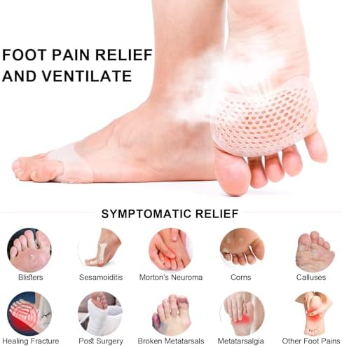 Silicone ball of foot cushions for women and men showing flexible toe strap design.