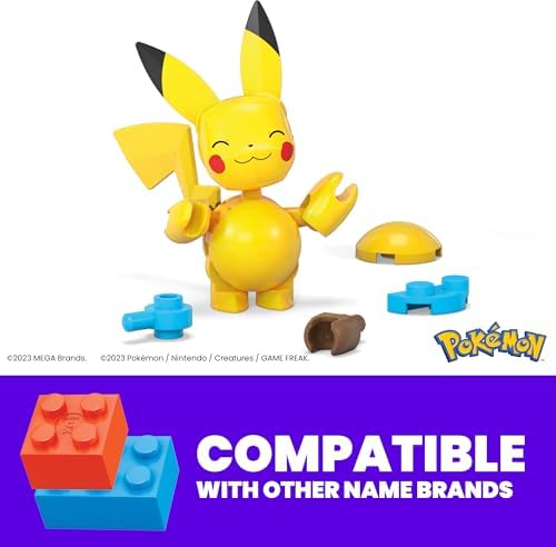 Close up view of the buildable and articulated two inch Pikachu toy figure.