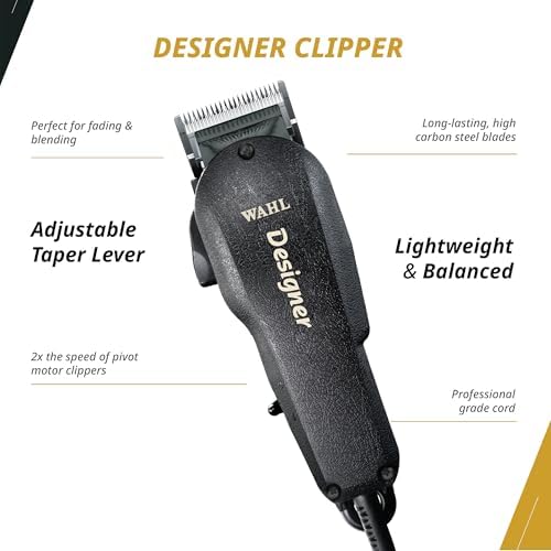 Close up of the Wahl designer clipper adjustable taper lever and professional blades