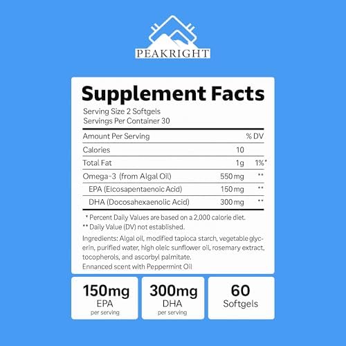 Nextrino Peakright fish-free algae oil supplement label