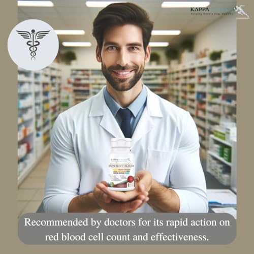 Close-up view of the vegan capsules from Kappa Nutrition Iron Blood Maker advanced blood health complex.