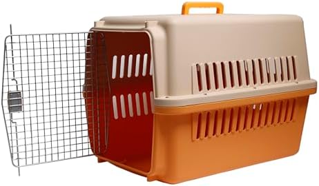 Durable plastic pet transport cage showcasing the side ventilation slots.