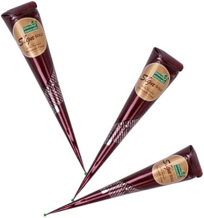 Packaging of premium imported herbal henna hair paste cones pack of three