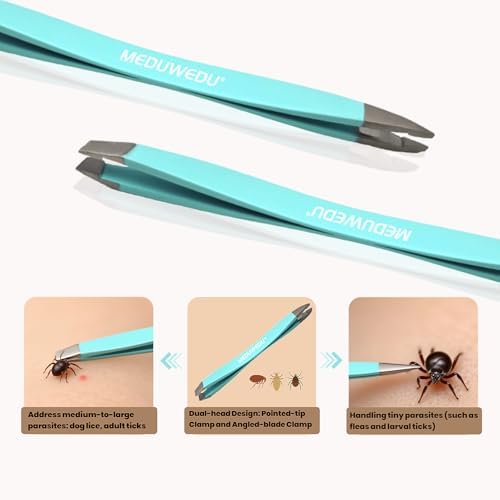 MEDUWEDU Tick Removal Tool Kit for Dogs, Cats & Humans - Stainless Steel Tick Tweezer, Fork & Dual-Head Clamp with Leather Pouch, Safe & Easy Tick Remover for Pets, Ideal for Grooming & Outdoor Travel - Image 8