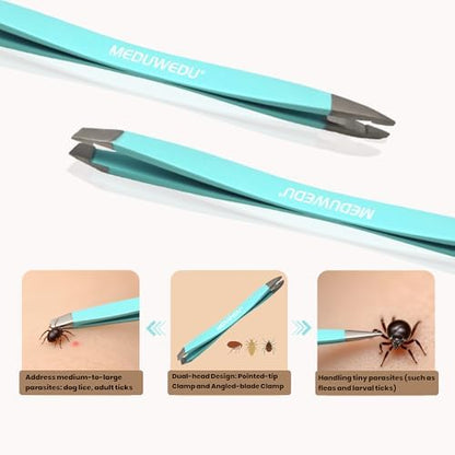MEDUWEDU Tick Removal Tool Kit for Dogs, Cats & Humans - Stainless Steel Tick Tweezer, Fork & Dual-Head Clamp with Leather Pouch, Safe & Easy Tick Remover for Pets, Ideal for Grooming & Outdoor Travel - Image 8