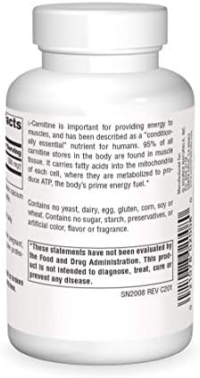 Source Naturals L-Carnitine supplement facts label and ingredient details