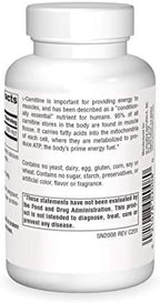 Source Naturals L-Carnitine supplement facts label and ingredient details