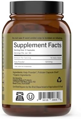 Complete Natural Products vegetarian capsules showcasing the pure raw sea kelp powder inside.